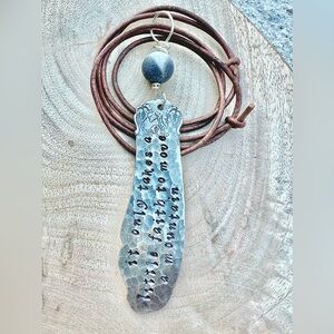 NEW Handmade Hammered Vintage Silverware Necklace Leather Cord A Little Faith